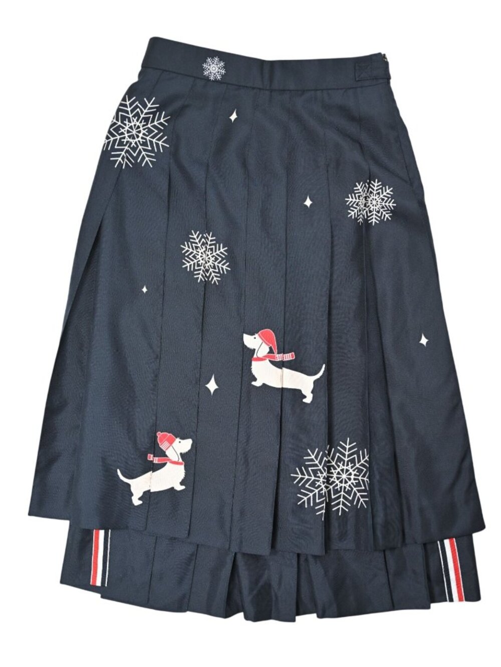 Thom Browne Graphic-Print Snowflake Dachshund Pleated Skirt in Blue